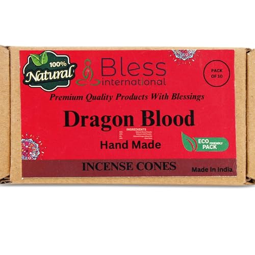 Bless-International Dragon Blood Incense-Cones Handmade-Hand-Dipped Organic-Chemicals-Free for Purification-Relaxation-Positivity-Yoga-Meditation The-Best-scents (10 Count)