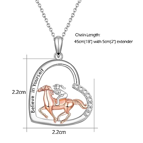 Silver Horse Necklace for Girls Women | Silver Horse Necklace Gifts for Teen Girls, Engraved Believe In Yourself Spirit Riding Horse Free Jewelry Gifts for Birthday Christmas Gifts for Girls2