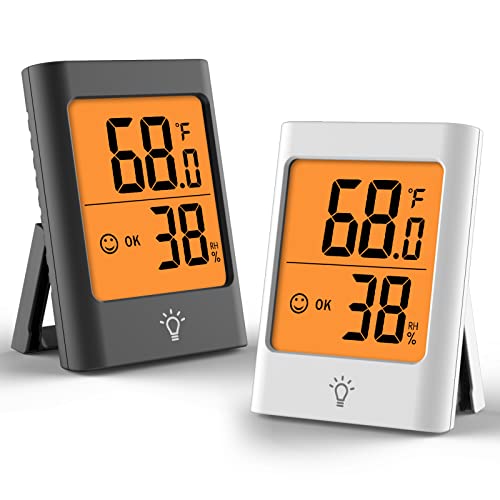 KJCOOSWI Indoor Thermometer for Home, 2pack Hygrometer Humidity Meter Humidity Sensor with Backlight for Bedroom Greenhouse Garage.