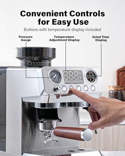 Image of SHARDOR 20 Bar Espresso Machine with Grinder, Expresso Coffee Machines with Professional Steam Wand, 52mm Portafilter, 45 Precise Grind Settings, Stainless Steel All-in-One Coffee Maker for Home Use