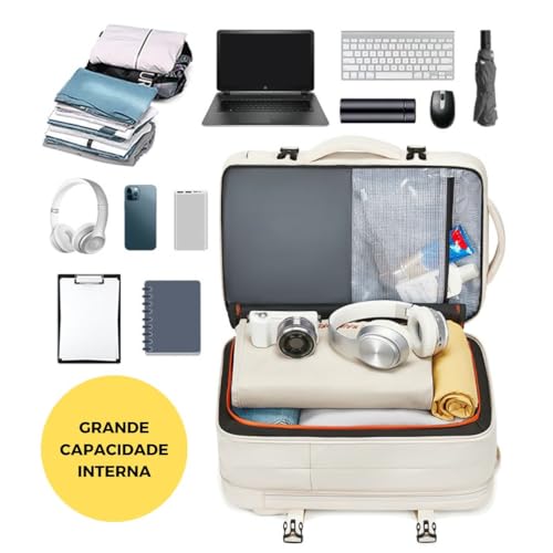 Mochila Executiva Viagem Grande Notebook Feminina Masculina (Bege)