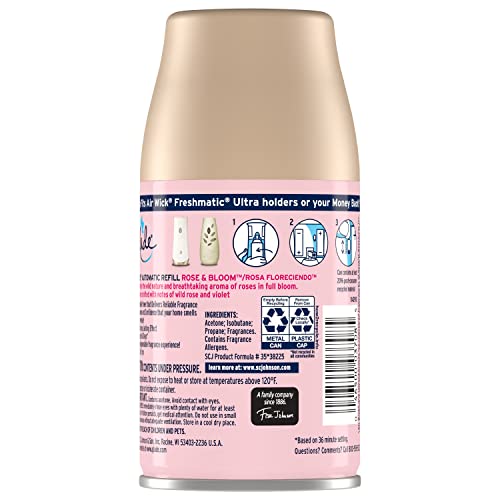Glade Automatic Spray Refill, Air Freshener for Home and Bathroom, Rose & Bloom, 3 Count