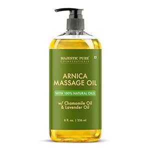 MAJESTIC PURE Arnica Massage Oil for Massage Therapy – Refreshing, and Relaxing – Natural Oils with Lavender & Chamomile Essential Oils – for All Skin Types – Men and Women – 8 fl oz