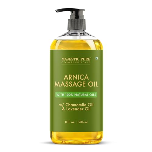 MAJESTIC PURE Arnica Massage Oil for Massage Therapy - Refreshing, and Relaxing - Natural Oils with Lavender & Chamomile Essential Oils - for All Skin Types - Men and Women - 8 fl oz
