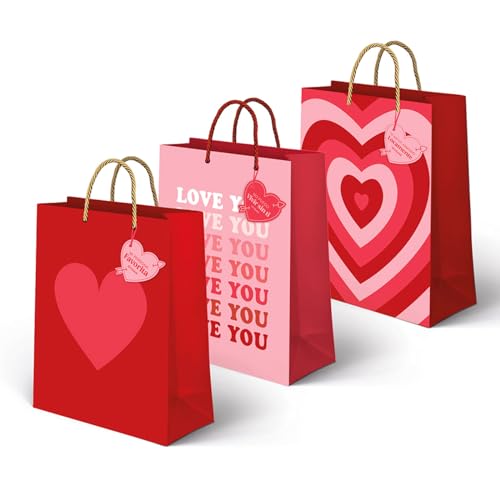 OH YEAH - 3 Bolsas Medianas San Valentín - 26 x 10 x 32 cm - Decoración San Valentín - Bolsas Decoradas - Kit Romántico San Valentín - Detalle Personalizado - REGALO ÚNICO