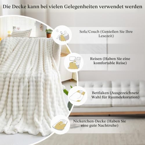 Kuscheldecke Milchsamt Blasen Decke Super Soft Wohndecke Dick 450 G/M² Flanell Decke Couchdecke Warme Überwurfdecke Sofadecke Vielseitig… – Ansicht 3