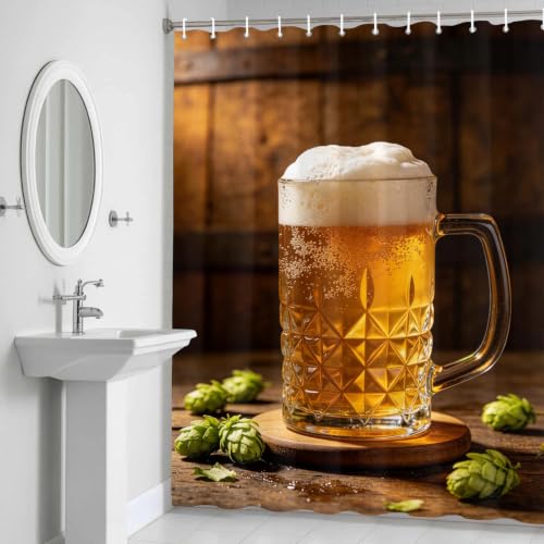 Rideau de douche polyester lavable 200x200 cm chope de bière avec œillets de fixation - 6