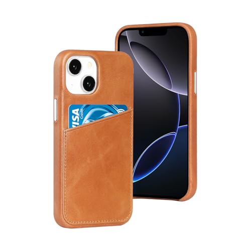 LUCKYCOIN Genuine Leather Wallet Phone Case for iPhone 13 Mini