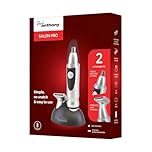 Paul Anthony Salon Pro Nose & Beard Trimmer - High Carbon Steel Blades - Nasal Clipper & Trimmer Heads - LED Light Illumination - Battery Operated - Includes Stand - Silver - H5130BK