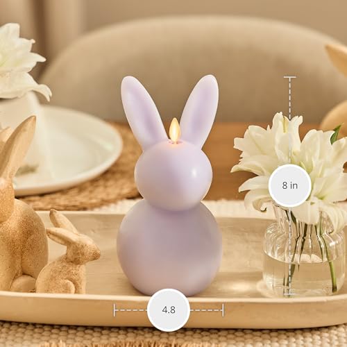 Image of Luminara Easter Bunny Candle- Gentle Lavender 4.8 inch x 8 inch- Flameless Real-Flame Holiday-Inspired Decor- AA Batteries- Flickering LED Flame