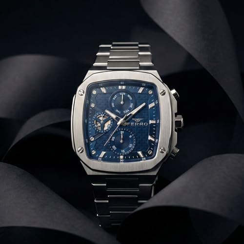 Image of Ferro Eterna Quartz Blue Rectangle Dial Men's Watch - FM11485A-A3