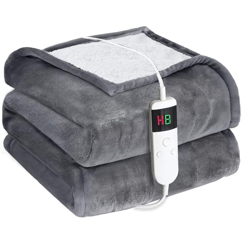 Cushious Heizdecke mit Abschaltautomatik 130x180 cm 10 Heizstufen & 8-Stunden-Timer Überhitzungsschutz Maschinenwaschbar Flanell-Wärmedecke elektrisch für Bett Sofa und Homeoffice