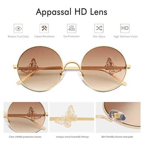 Round Sunglasses for Women Vintage Metal Butterfly Y2k Sunnies AP36933