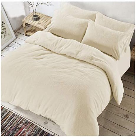 Luxury Super King Cream Teddy Bear Fleece Fitted Sheets, Soft Warm Cuddle Fleece Fitted Bed Sheets - Super King Size Fleece Fitted Sheet Cream