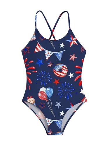 Toddler Girl 4th of July Swimsuit - Kids Patriotic Swimwear American Flag Cute One Piece Bathing Suit Summer Beach
