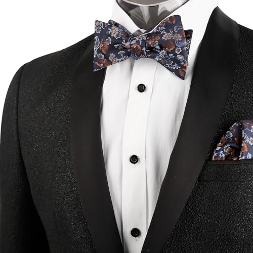 Image of Alizeal Mens 2pcs Floral Bow Tie Set | Self-tied Elegant Pocket Square Set for Wedding