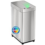 iTouchless 13 Gallon Wings-Open Mobile Wheeled Kitchen Trash Can with Lid and Odor Filter, Dog Proof Stainless Steel Garbage Bin for Home Office Work Bedroom Living Room Garage Slim Wastebasket