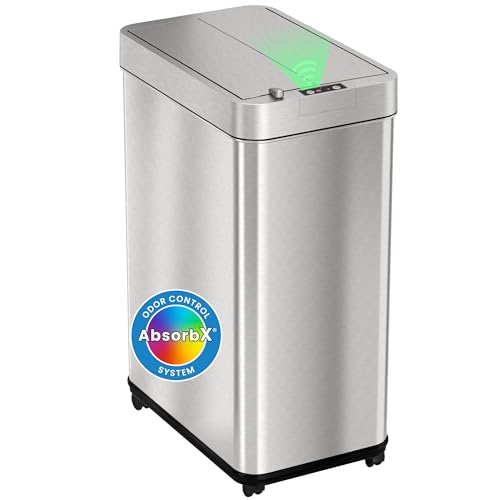 iTouchless 13 Gallon Wings-Open Mobile Wheeled Kitchen Trash Can with