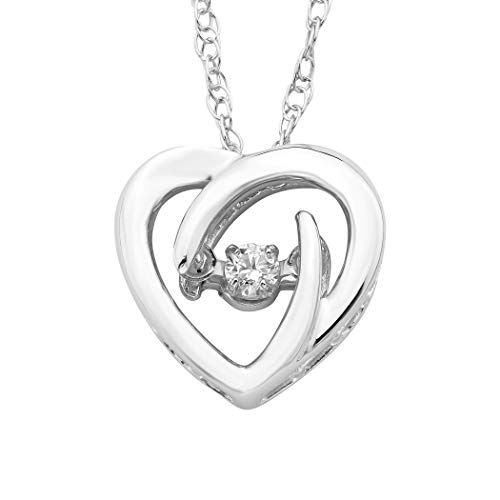 Brilliance in Motion .925 Sterling Silver Dancing Diamond Accented Dainty Heart Pendant Necklace on 18 chain (I Color, I1 Clarity)