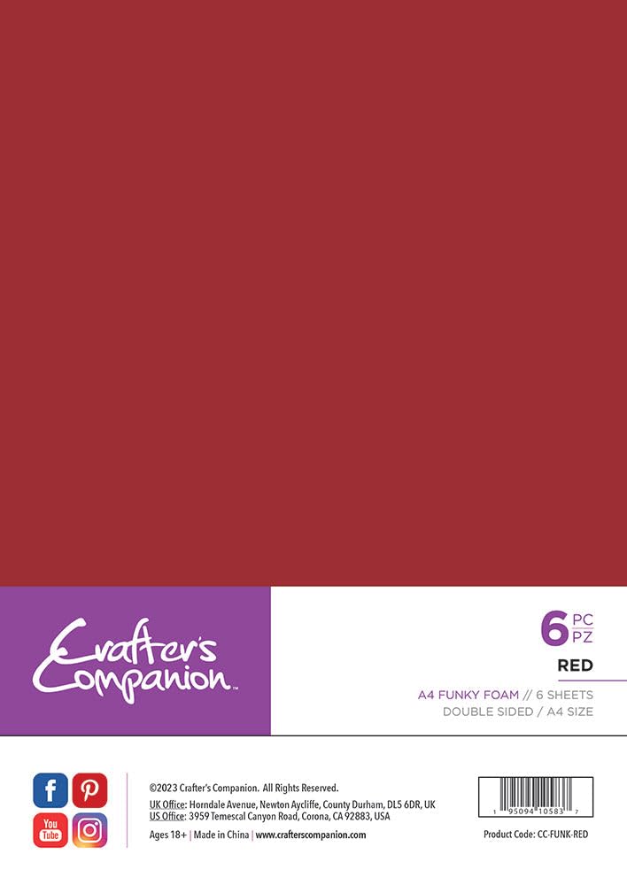 Crafter's Companion A4 Funky Pack-Red-1.8mm Thickness-Pack of 6 Sheets-Craft Foam Cardmaking Easy Cut