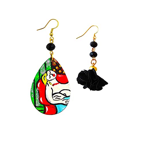 Bijoux en bois peints à la main : boucles d'oreilles pendantes en argent