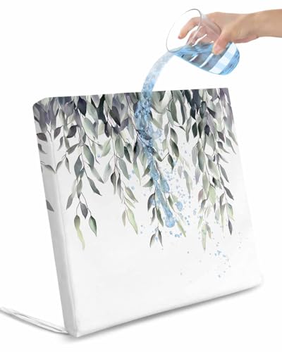 2 Pack Green Gray Leaves Waterproof Cushion Covers with Ties, Outdoor Patio Chaise Lounge Chair Seat Cushion Slip Covers Replacement(Only Cover) Vintage Rustic Botanical Vines Branches 22