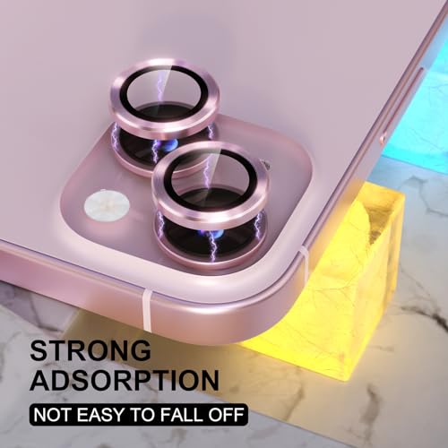 Image of CLITZ Aluminum Alloy Camera Lens Protector Compatible With iPhone 15 and 15 Plus | Anti-Scratch 9H Tempered Glass Film | Case-Friendly Ring Cover for Protection (Pink)