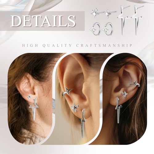 Nosiny 3 Pcs Star Earrings Set Y2k Goth Punk Grunge Emo Earrings Star Shape Jewelry Cute Studs Halloween Jewelry for Women3