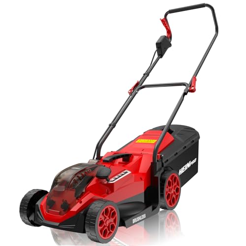 HEINPRO 14' Cordless Lawn Mower Compatible with Milwaukee M18 Battery, 2-in-1 Brushless Electric Lawn Mower for Small Yards, Push Mowers with 5-Position Height Adjustment, Red (Tool Only)