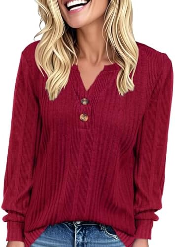 Long Sleeve Shirts for Women Henley Tunic Tops V Neck Casual Fall Top Loose Fit Pullover Sweaters Fashion Clothes