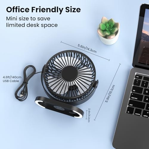 Ventilatore da Tavolo, 3 Velocità Ventilatore da Scrivania USB A con Gancio, 2.5W 360°Girevole Ventilatore Silenzioso, Mini Ventilatore Portatile per Ufficio, Cucina, Casa, Comodino, PC, Scrivania