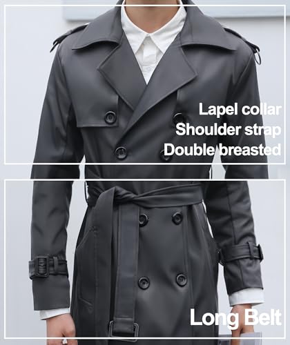 Image of Pantete Men's Double Breasted Trench Coat Oversized Windbreaker Long Jacket