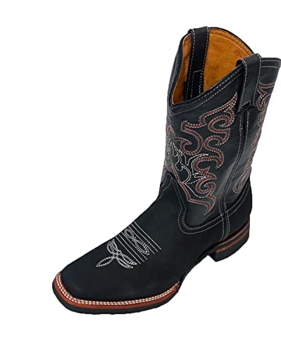 Men's Genuine Cowhide Nobuck Leather Western Square Toe Rodeo Boots