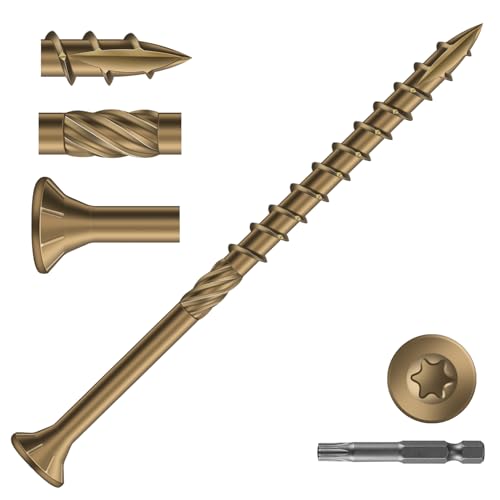 Image of #10 x 3 Inch Deck Screws (59Pcs) 1lb. Carbon Steel, Yellow, Flat Head, Rust Resistant epoxy Coated, with T25 Star Bit