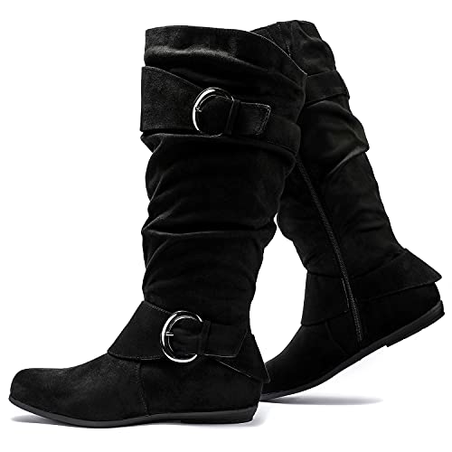 Luoika Women's Wide Width Mid Calf Boots Flat Heel Extra Wide Calf Winter Boots.