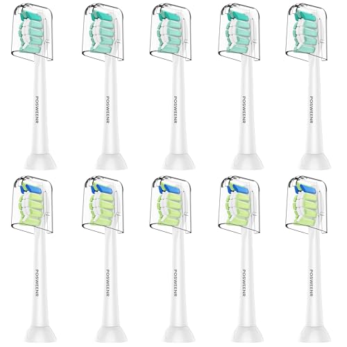 POSWEENR Replacement Toothbrush Heads Compatible with Philips Sonicare Electric Toothbrush Replacement Heads for Plaque Control 10 Pack White