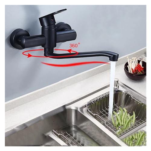 Grifo de lavabo de pared negro con diseño elegante para cocina moderna 2
