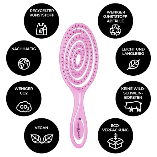 Chiara Ambra Haarbürste ohne Ziepen - Bürste für Damen und Herren - Entwirrbürste auch für Locken & Lange Haare - Nachhaltige Detangler Bürste Haarbürsten - Rosa
