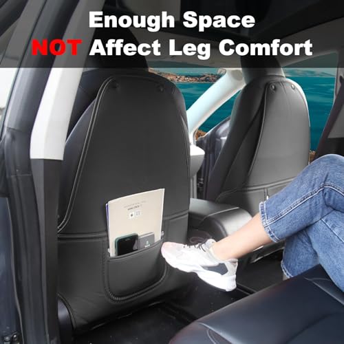 Image of 2 Pack Kick Mats Back Seat Protector Compatible with Tesla Model Y & Model 3 Highland, Black Seat Back Kick Protector