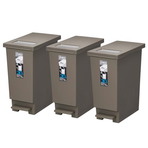 【ザッカLab.オリジナルセット】新輝合成 ゴミ箱 ユニード プッシュ&ペダル30S 【3個セット】ブラウン 30L | おしゃれ 30リットル スリム キッチン ふた付き ペダル 分別 ダストボックス ゴミ箱 ペール 角型 縦型 2way