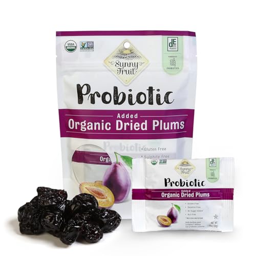Sunny Fruit Organic Probiotic Prunes - 1 Bag (5 Individual Portion Packs) | No Preservatives, No Sugar Added | Convenient Dried Plums Snack with Live Probiotics | ORGANIC, NON-GMO, KOSHER, HALAL