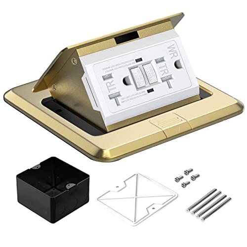 Simmpatuu Pop Up Floor Outlet Box - 20Amp Gfci Tamper-Resistant Receptacle Hidden Electrical Outlet - Waterproof Floor Outlet Cover Plate Kit For Kitchen Countertop (Gold-Gfci) #TOP4