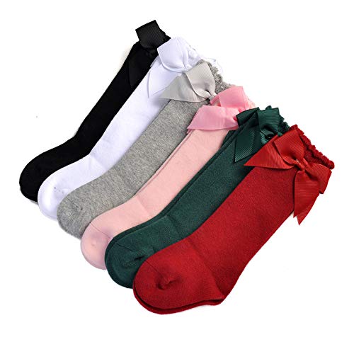 Image of Epeius Baby Girls Boys Cotton Uniform Knee High Socks Tube Ruffled Stockings (Pack of 3 /5)
