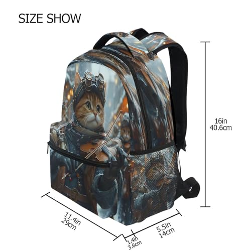 Cat Violin Music Backpack for School Boys Girls Adults Kids Bookbag Laptop Bag 15L4