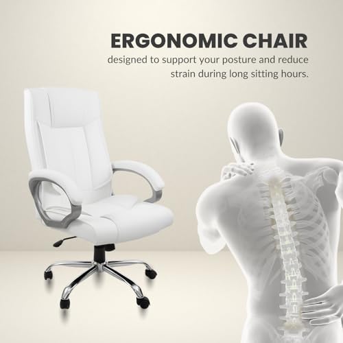 Image of activa Ergonomic Office Chair | Premium Leatherette Boss Chair with Padded Seat & Backrest | Adjustable Height Seat for Work /Study /Gaming (Kylie, White)