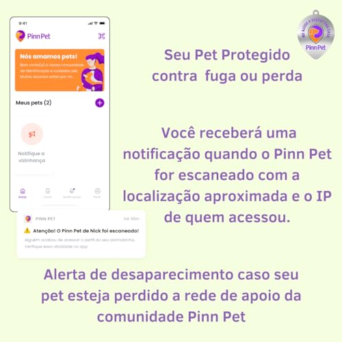 Pingente Inteligente QR Code para Pets Identificação Digital com Localização Notificações em Tempo R