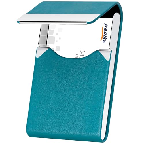 Image of Padike Professional Business Card Holder PU Leather Business Card Case Name Card Holder Slim Metal Pocket Card Holder with Magnetic Shut (Y-Blue green)