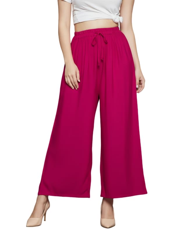 Image of Super Soft Viscose Rayon Flared Palazzo Pants for Women Stylish Wide Leg Straight Relaxed Fit Casual Ethnic Office Wear