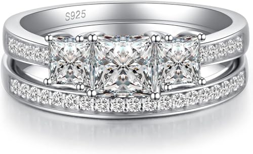 jiamiaoi Anillo de mujer chapado en oro blanco de 18 quilates, plata 925, anillos de compromiso de pareja, anillo de solitario de aniversario, anillo de promesa de boda, anillo de mujer