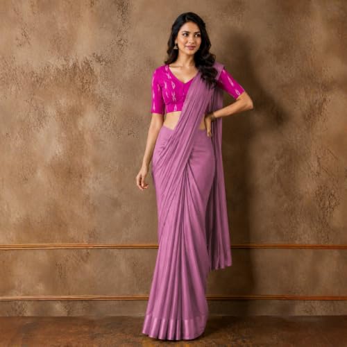Image of Studio Shringaar Women Cotton Ikat Stretchable (Smocked) Readymade Elbow Length Sleeve Saree Blouse